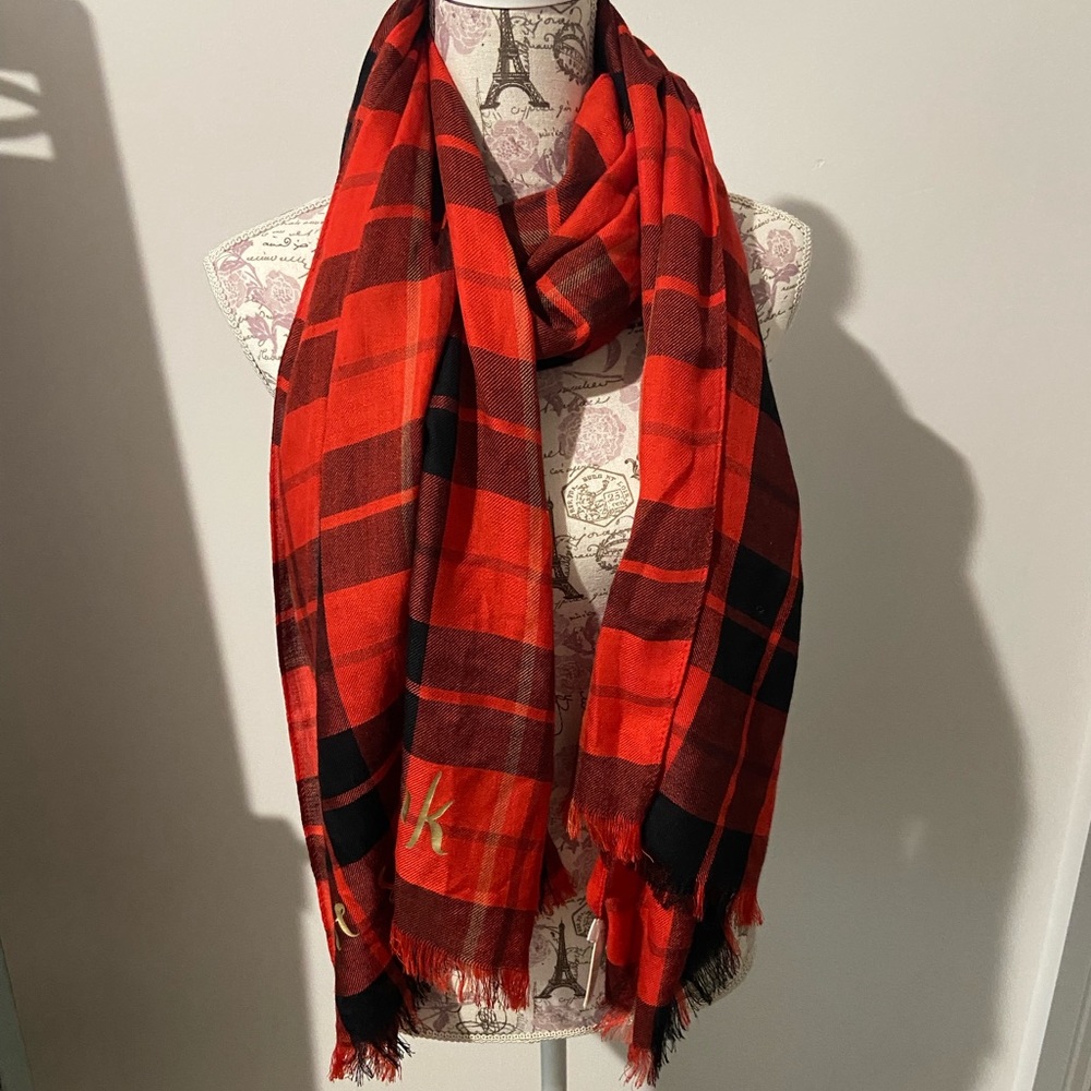 kate spade Red and Black Plaid Lightweight Wrap Scarf